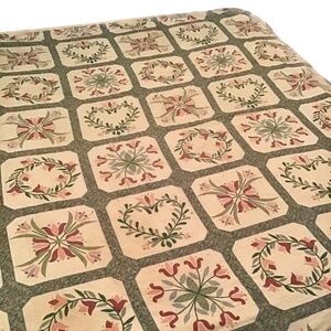 Vintage Folk Art Quilt Pattern Reversible Lightweight Cotton Summer Blanket FULL